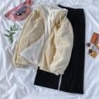 Fleece Hood Zip Jacket / Mock-neck Long-sleeve T-shirt / Corduroy Wide Leg Pants
