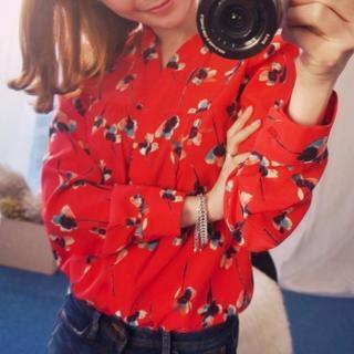 Open-placket Floral Print Blouse