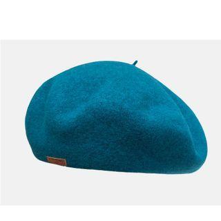 Plain Applique Knit Beret Blue - One Size