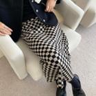 Checker Print Midi Knit Skirt Black & Coffee - One Size