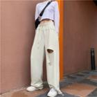 Distressed Drawstring Wide Leg Pants