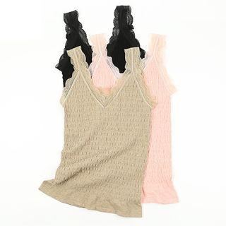 Lace Trim Ruffled Wireless Tank Top