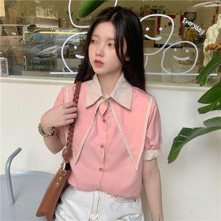 Short-sleeve Paneled Shirt Pink - One Size