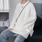 Plain Round-neck Side Split Knitted Sweater