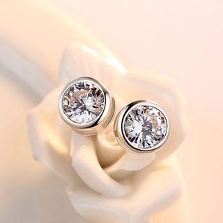 Rhinestone Stud Earring 1 Pair - Transparent Rhinestone - Silver - One Size