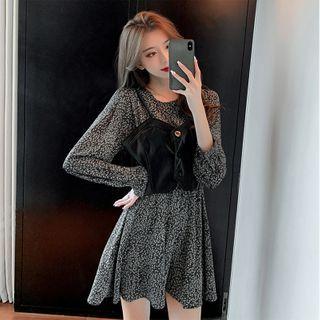 Set: Long-sleeve Floral Dress + Vest