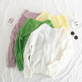 Long-sleeve Plain Open Knit Top