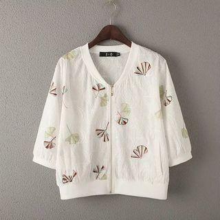 Embroidered 3/4-sleeve Zip Jacket
