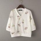 Embroidered 3/4-sleeve Zip Jacket