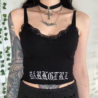 Lettering Lace Trim Tank Top