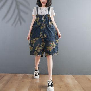 Print Denim Wide Leg Jumper Shorts