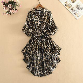 Set: Leopard Print Chiffon Shirt + Belt