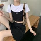 Short-sleeve Plain T-shirt / Spaghetti Strap Top / A-line Mini Skirt