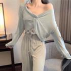 Long-sleeve Top / Floral Print Tube Top / Drawstring Sweatpants