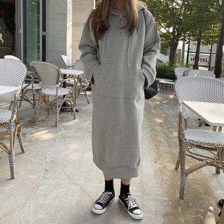 Kangaroo-pocket Long Hoodie Dress