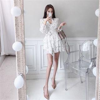 Patterned Layered Chiffon Dress Ivory - One Size