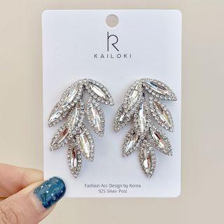 Rhinestone Leave Dangle Earring 1 Pair - Silver - One Size