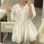Elbow-sleeve Frill-trim Playsuit
