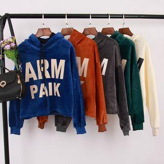 Velvet Letter Cropped Hoodie
