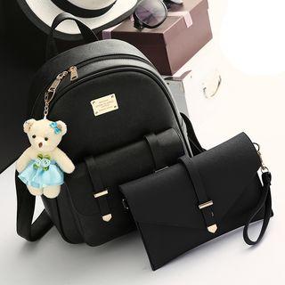 Set: Faux Leather Backpack + Wristlet