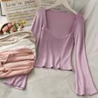 Deep V-neck Bell-sleeve Light Knit Top In 6 Colors