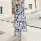 Sleeveless V-neck Layer Midi Dress