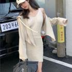 Plain Knit Camisole Top / Hooded Zip Jacket / Mini Pencil Skirt