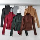 Plain Mock-neck Rib T-shirt