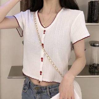 Short-sleeve Ribbed Buttoned T-shirt