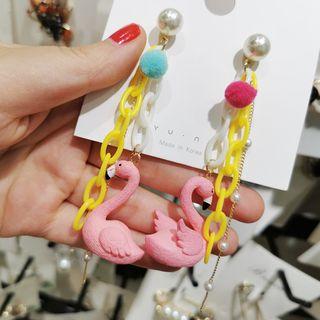 Faux Pearl Flamingo Chain Fringed Earring 1 Pair - As Shown In Figure - One Size