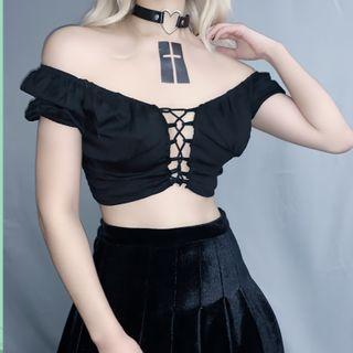 Lace-up Crop Top Black - One Size