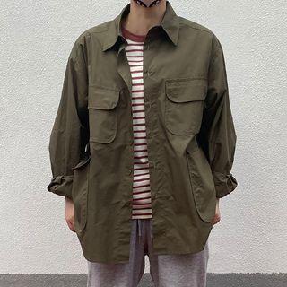 Long-sleeve Plain Cargo Shirt Jacket