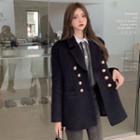 Double-breasted Coat / Houndstooth Blouse
