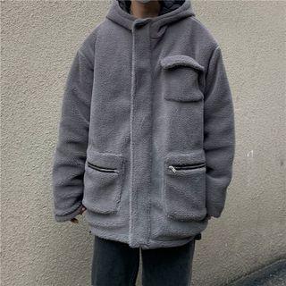 Drawstring Fleece Cargo Hood Jacket