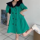 Puff-sleeve Sailor Collar Double-breasted Mini A-line Dress