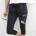 Drawstring-waist Embroidered Cropped Pants