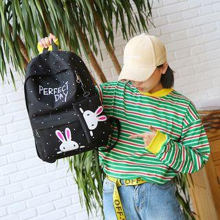 Set: Rabbit Print Backpack + Zip Pouch