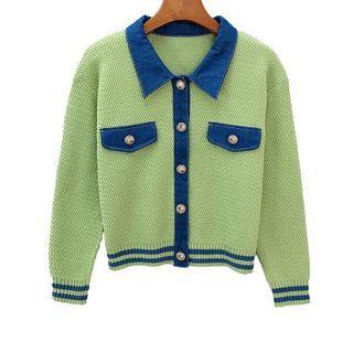 Long Sleeve Denim Panel Buttoned Cardigan