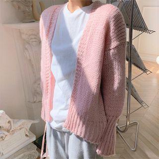 Plain Short-sleeve T-shirt / Open Front Cardigan