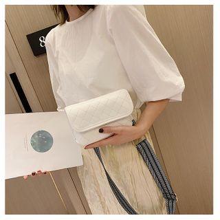 Printed Strap Quilted Flap Crossbody Bag
