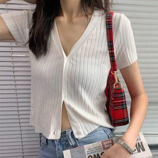Short-sleeve Ribbed Crop Cardigan