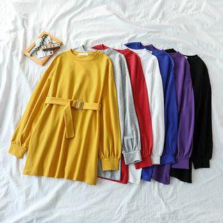 Long-sleeve Belted T-shirt Dress
