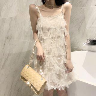 Furry Spaghetti Strap Mini Dress As Shown In Figure - One Size