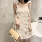 Furry Spaghetti Strap Mini Dress As Shown In Figure - One Size