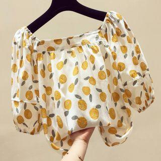 Short-sleeve Square Neck Print Blouse