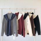 Plain Mock-neck Long-sleeve Sweater With Cape