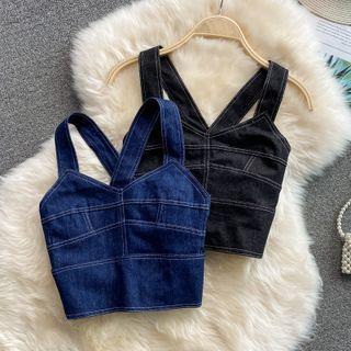 Stitch Denim Crop Tank Top