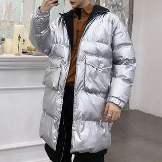 Mock Two-piece Hooded Padded Buttoned Coat