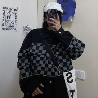 Checkered Panel Button-up Jacket