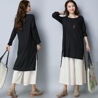 Set: Long-sleeve Top + Cropped Wide Leg Pants
